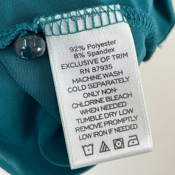 Susan Graver Womens Plus 1X Teal Button Front Top Stretch Liquid Knit Shirt - Picture 5 of 9